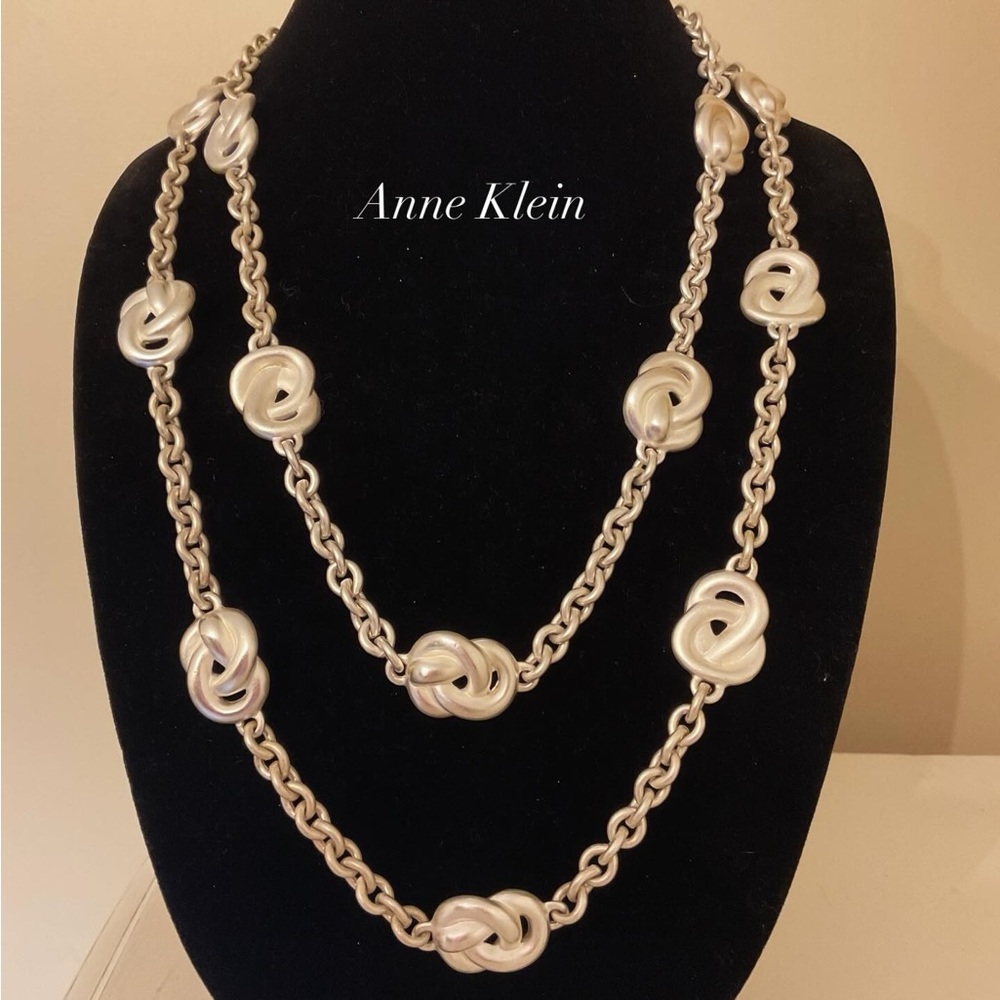 #100 Anne Klein Brushed Silver Infinity Knot Necklace